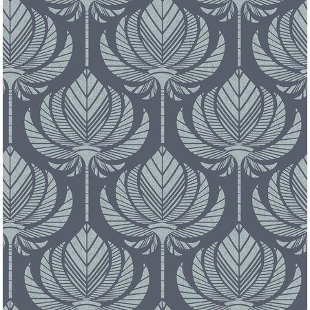 MANHATTAN COMFORT Midland Palmier Navy Lotus Fan 33 ft L X 205 in W Wallpaper BR4014-26424